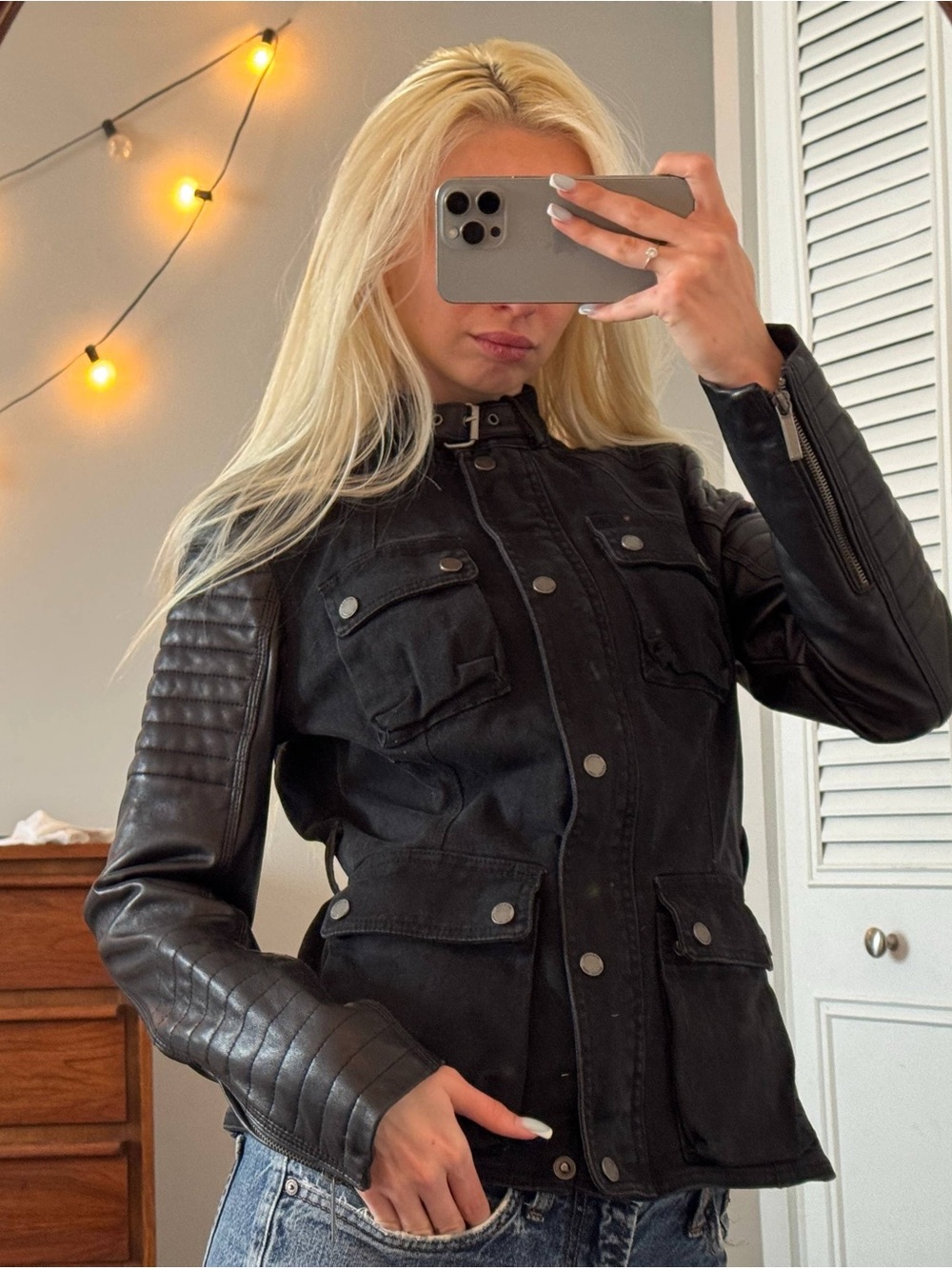 Michael Kors Black Quilted-Sleeve Jacket
